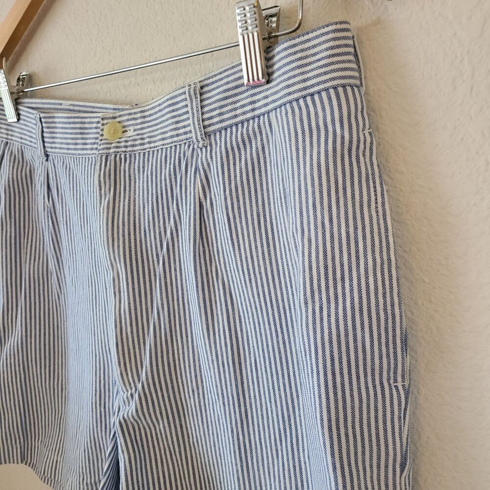 Preswick & Moore US Size 34 100% Cotton Blue White Striped 4.5" Inseam Shorts - Picture 2 of 13